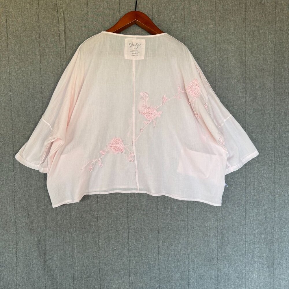 Light Pink Embroidered Cotton Tunic Top - Lily & Co. - Picture 9 of 12
